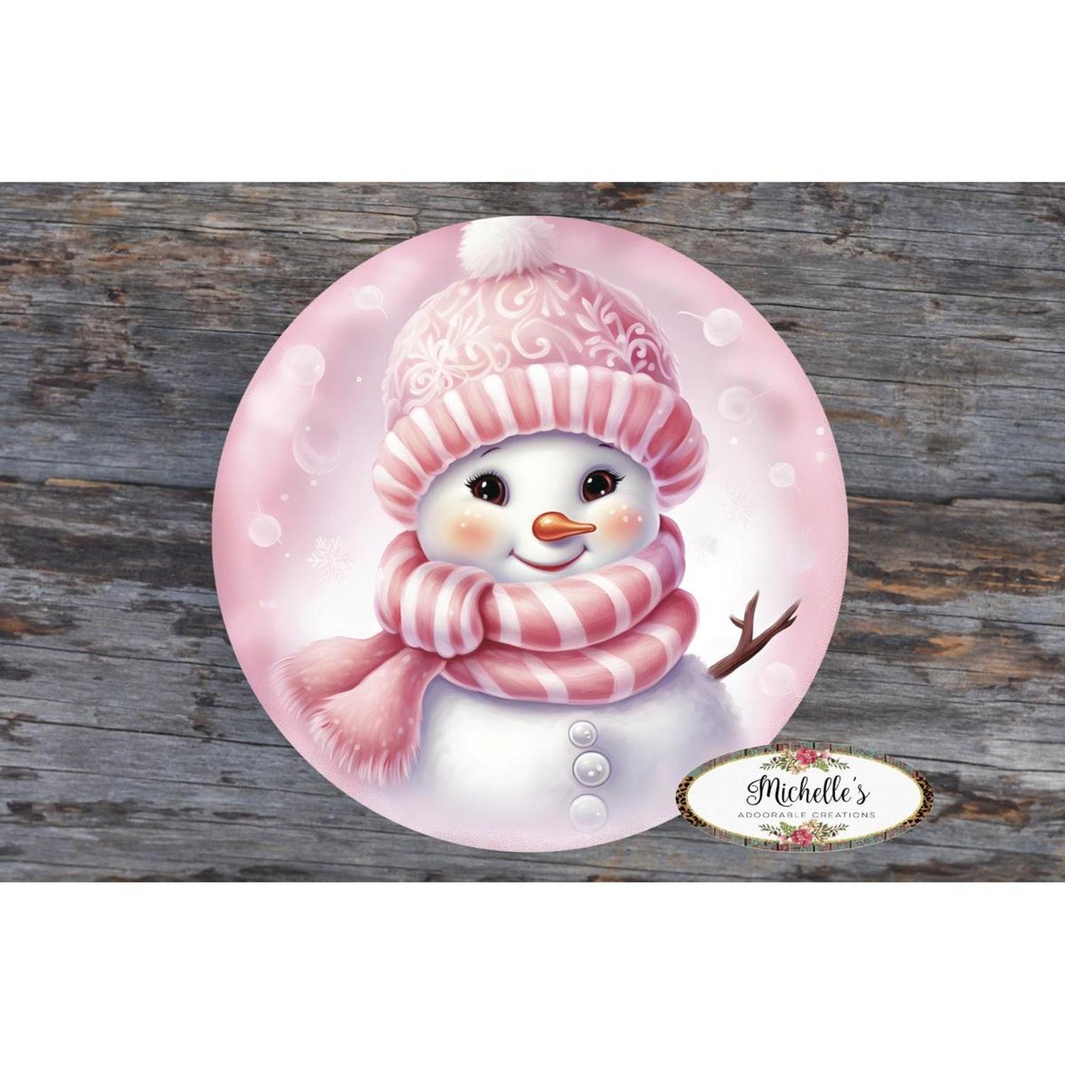 Shop For Cute Pink Snowman With Hat Sign - Wreath Enhancement at Michelle's aDOORable Creations