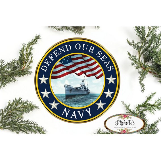 Shop For Defend Our Seas US Navy Round Sign at Michelle's aDOORable Creations