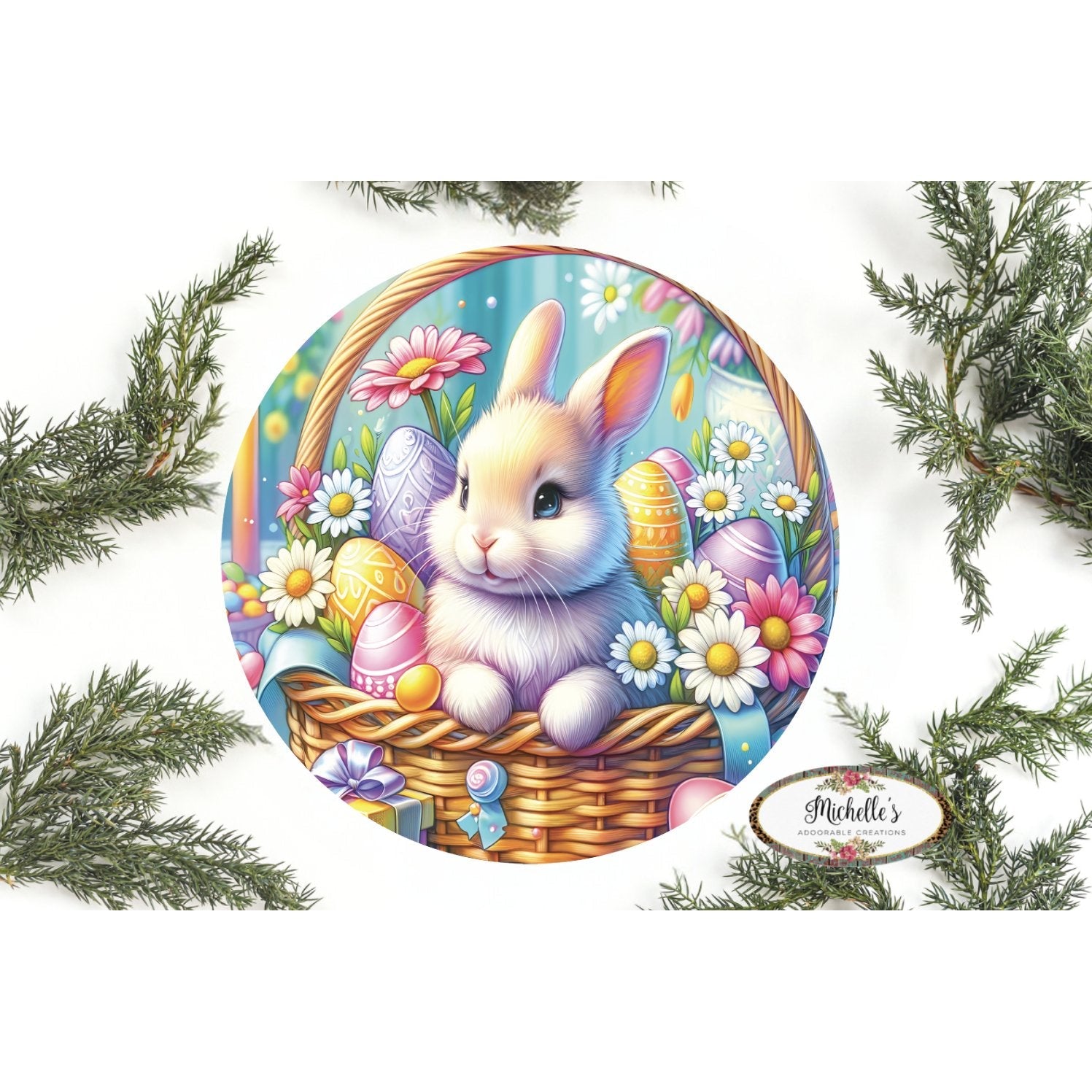 Shop For Easter Basket Bunny Eggs Daisy Sign at Michelle's aDOORable Creations