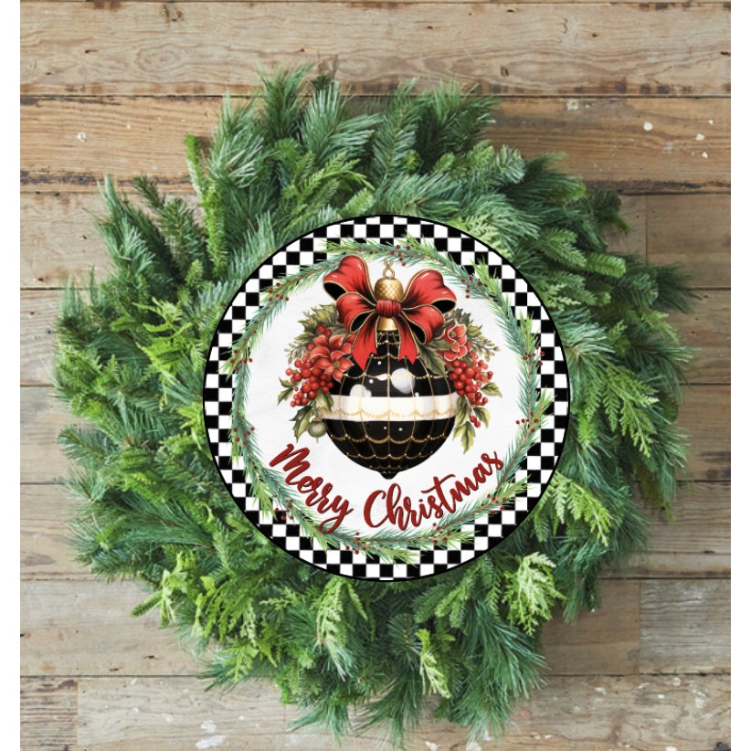 Shop For Elegant Merry Christmas Ornament Check Sign - Wreath Enhancement at Michelle's aDOORable Creations