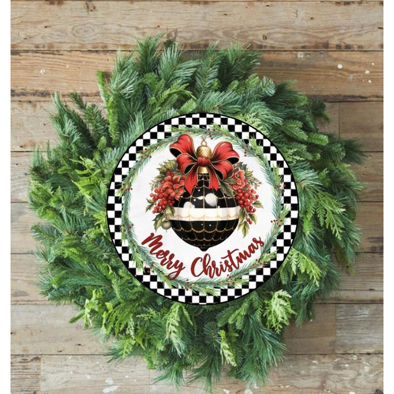 Shop For Elegant Merry Christmas Ornament Check Sign - Wreath Enhancement at Michelle's aDOORable Creations