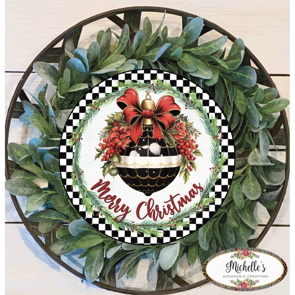 Shop For Elegant Merry Christmas Ornament Check Sign - Wreath Enhancement at Michelle's aDOORable Creations