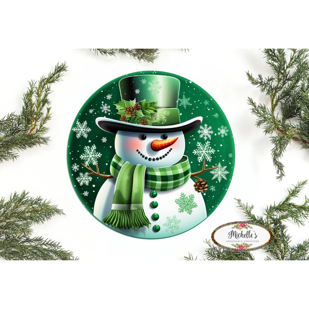 Shop For Emerald Green Snowman Round Sign - Wreath Enhancement at Michelle's aDOORable Creations