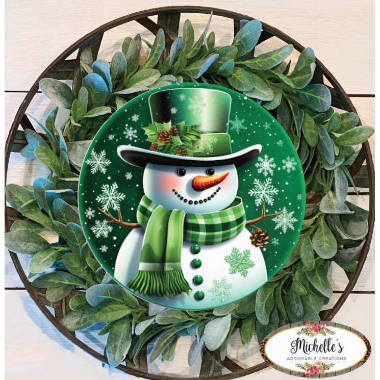 Shop For Emerald Green Snowman Round Sign - Wreath Enhancement at Michelle's aDOORable Creations