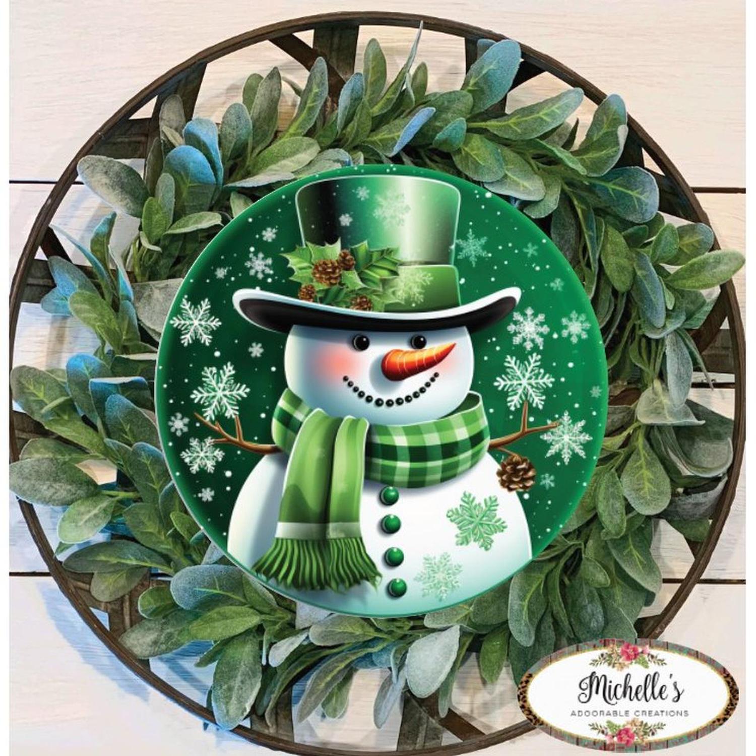 Shop For Emerald Green Snowman Round Sign - Wreath Enhancement at Michelle's aDOORable Creations