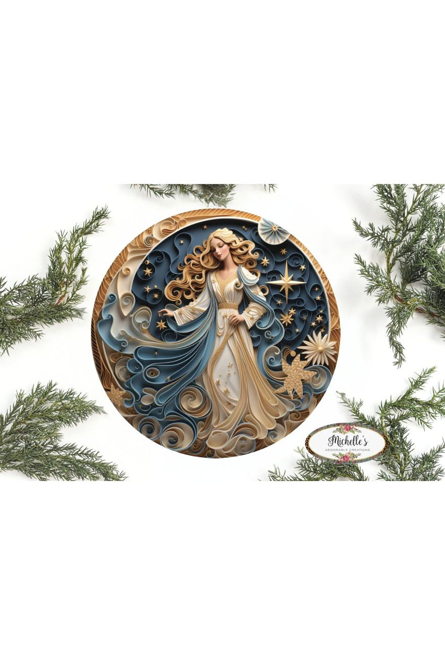 Faux 3D Gold Navy Christmas Angel Sign - Wreath Enhancement - Michelle's aDOORable Creations - Signature Signs