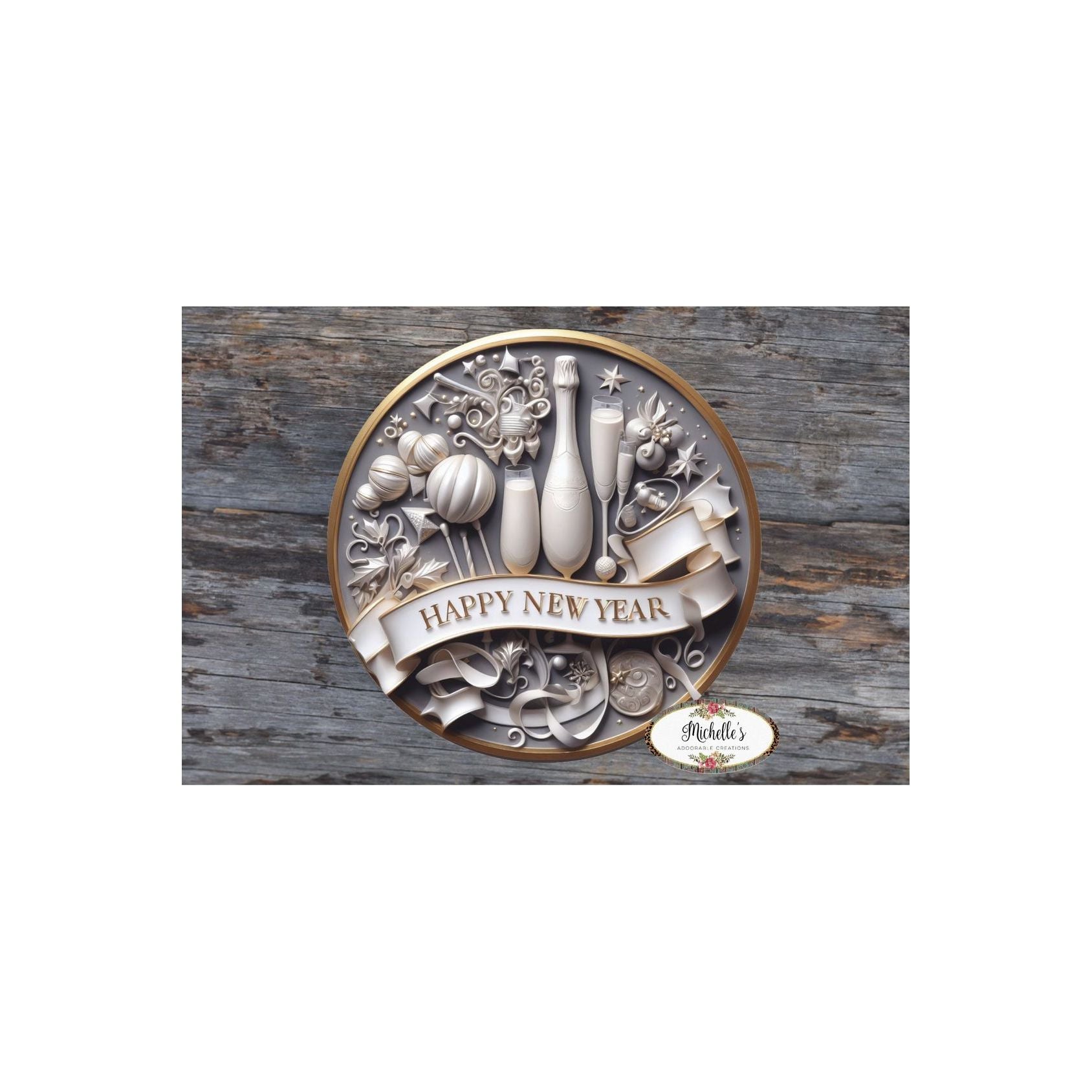 Shop For Faux 3D Happy New Year Round Sign - Wreath Enhancement at Michelle's aDOORable Creations