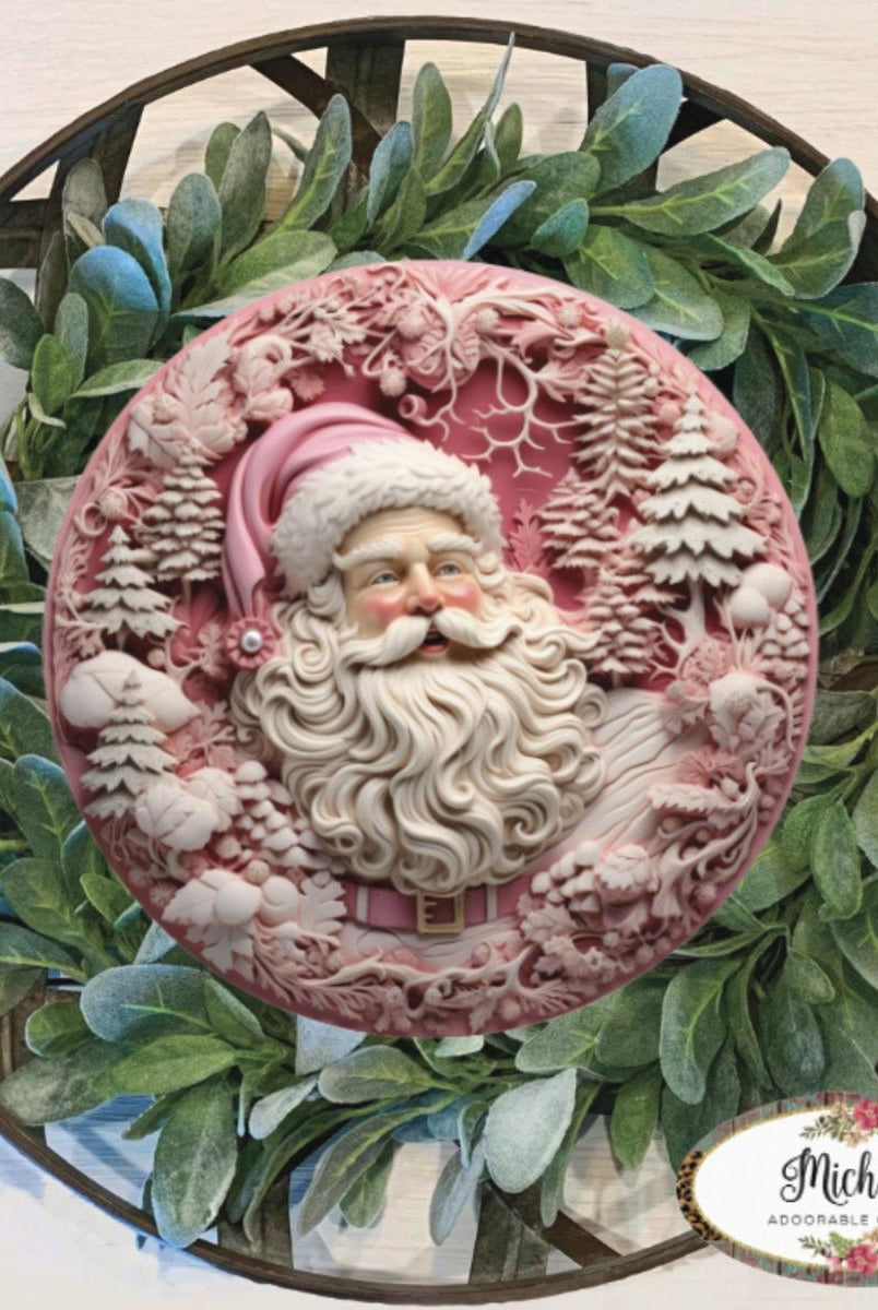 Shop For Faux 3D Pink Santa Christmas Sign - Wreath Enhancement at Michelle's aDOORable Creations
