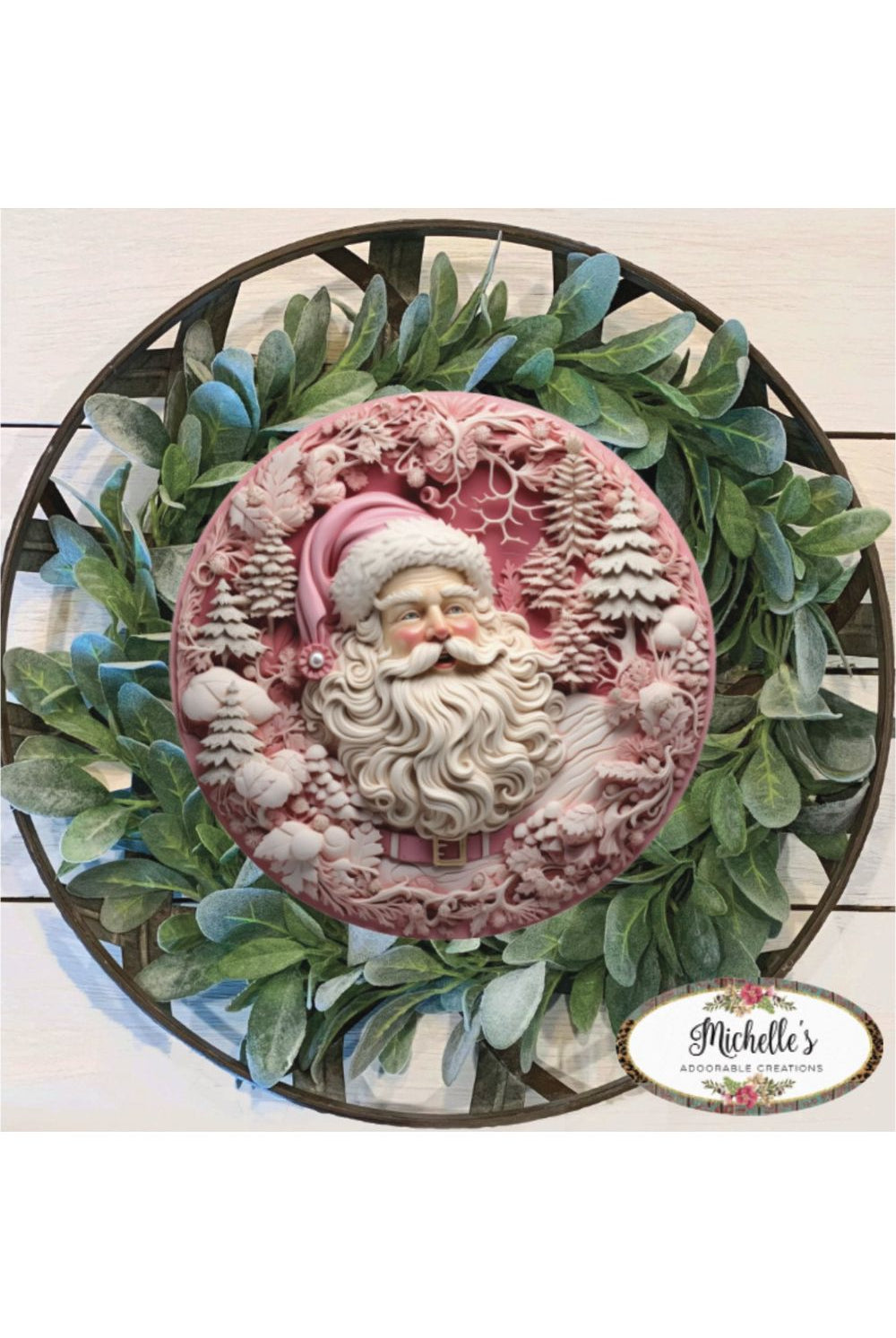 Faux 3D Pink Santa Christmas Sign - Wreath Enhancement - Michelle's aDOORable Creations - Signature Signs