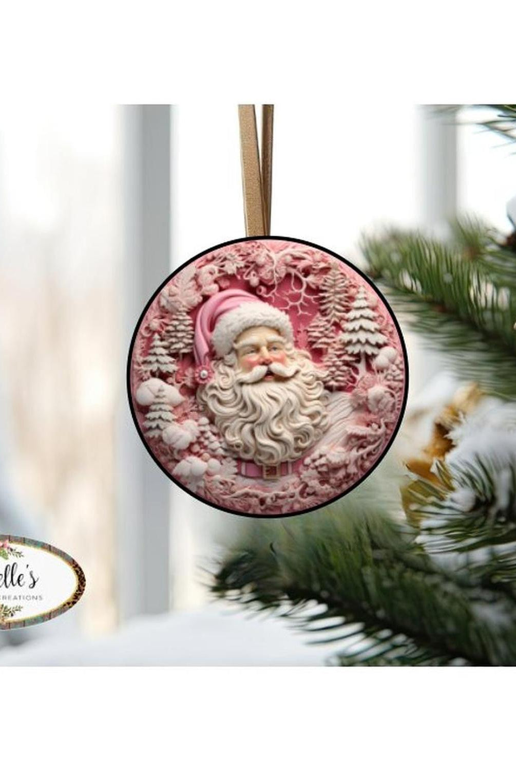 Faux 3D Pink Santa Christmas Sign - Wreath Enhancement