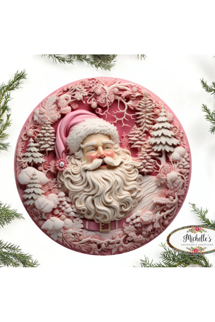 Shop For Faux 3D Pink Santa Christmas Sign - Wreath Enhancement at Michelle's aDOORable Creations