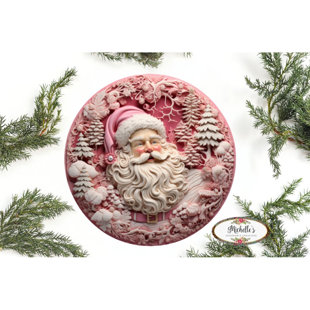 Shop For Faux 3D Pink Santa Christmas Sign - Wreath Enhancement at Michelle's aDOORable Creations