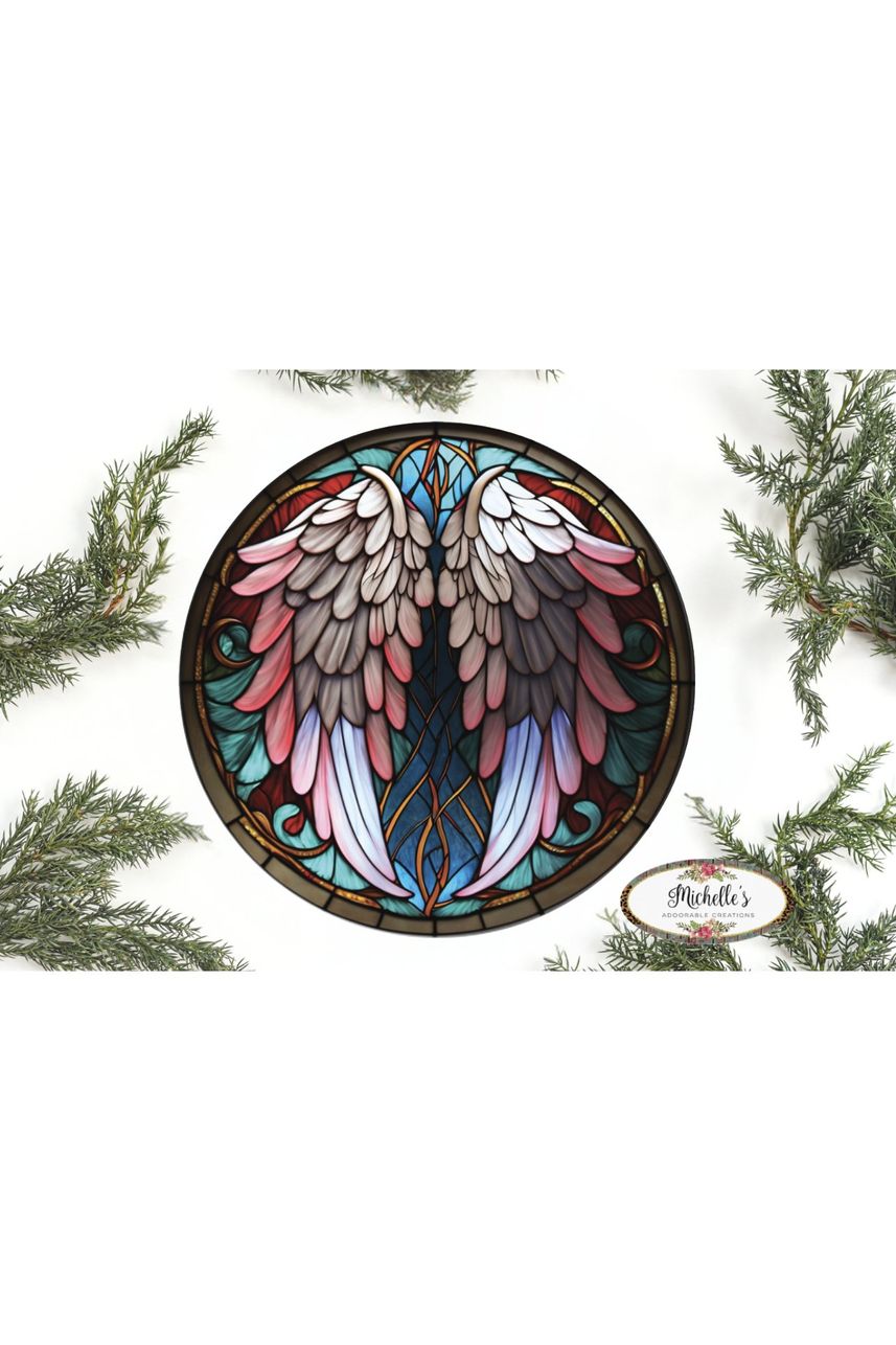 Faux Stained Glass Angel Wings Sign - Wreath, Door Hanger