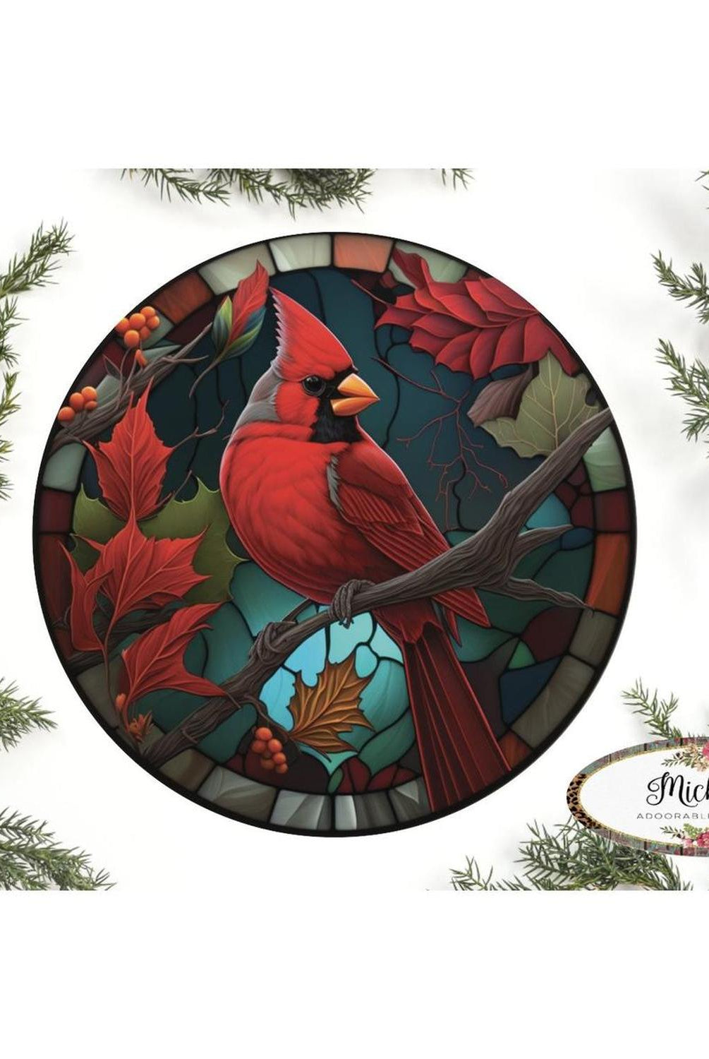 Faux Stained Glass Cardinal Bird Sign