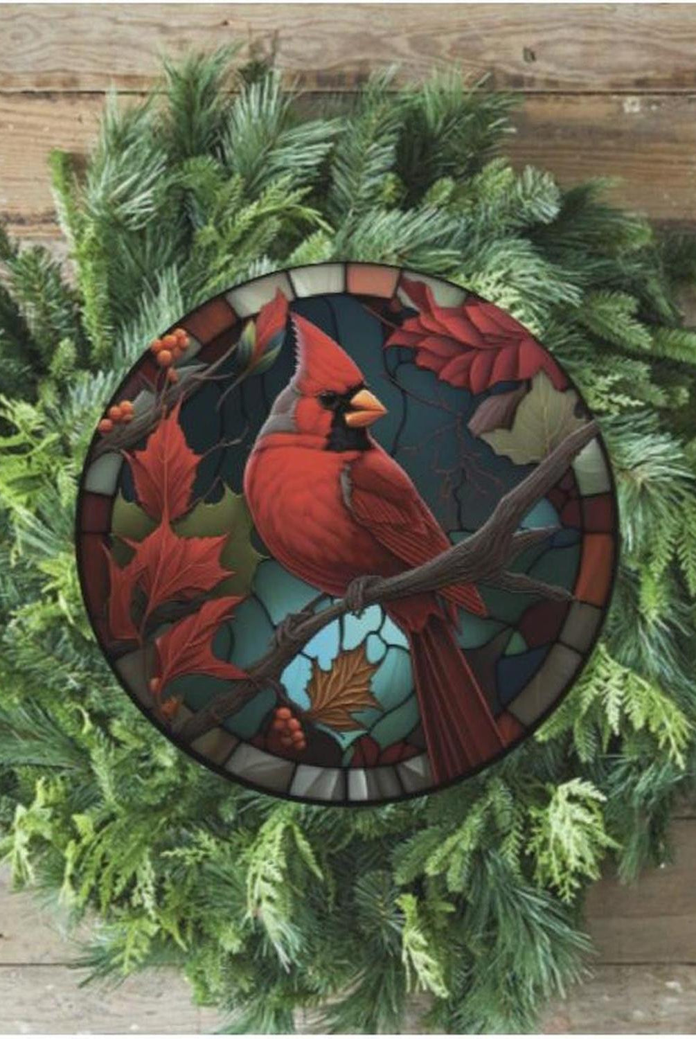 Faux Stained Glass Cardinal Bird Sign