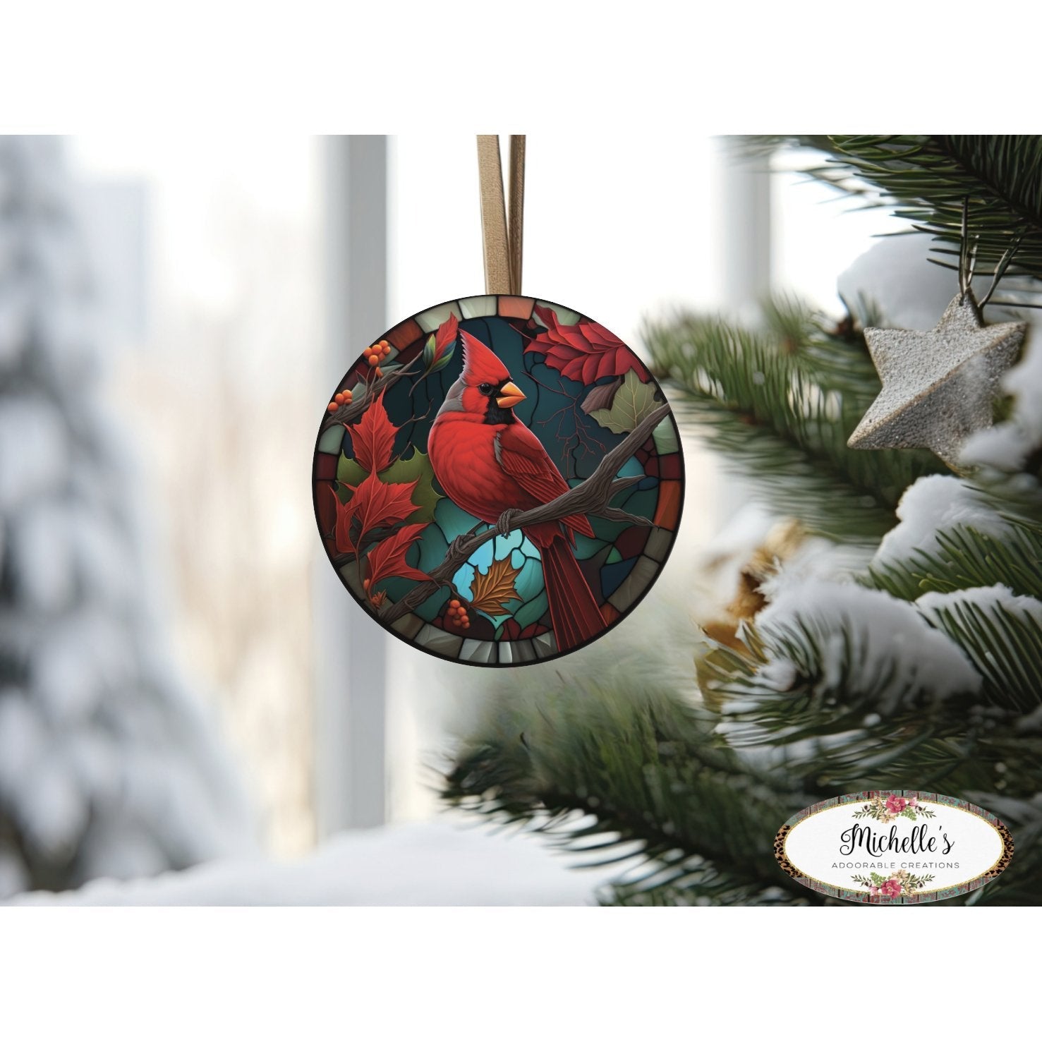 Shop For Faux Stained Glass Cardinal Bird Sign - Wreath Enhancement at Michelle's aDOORable Creations