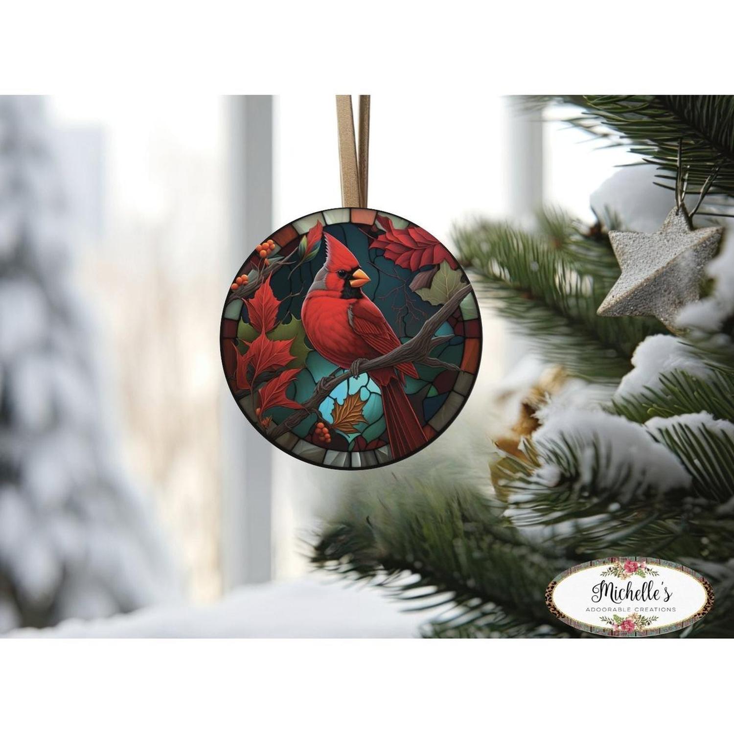 Shop For Faux Stained Glass Cardinal Bird Sign - Wreath Enhancement at Michelle's aDOORable Creations