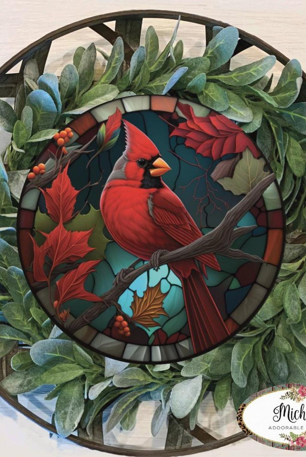 Faux Stained Glass Cardinal Bird Sign