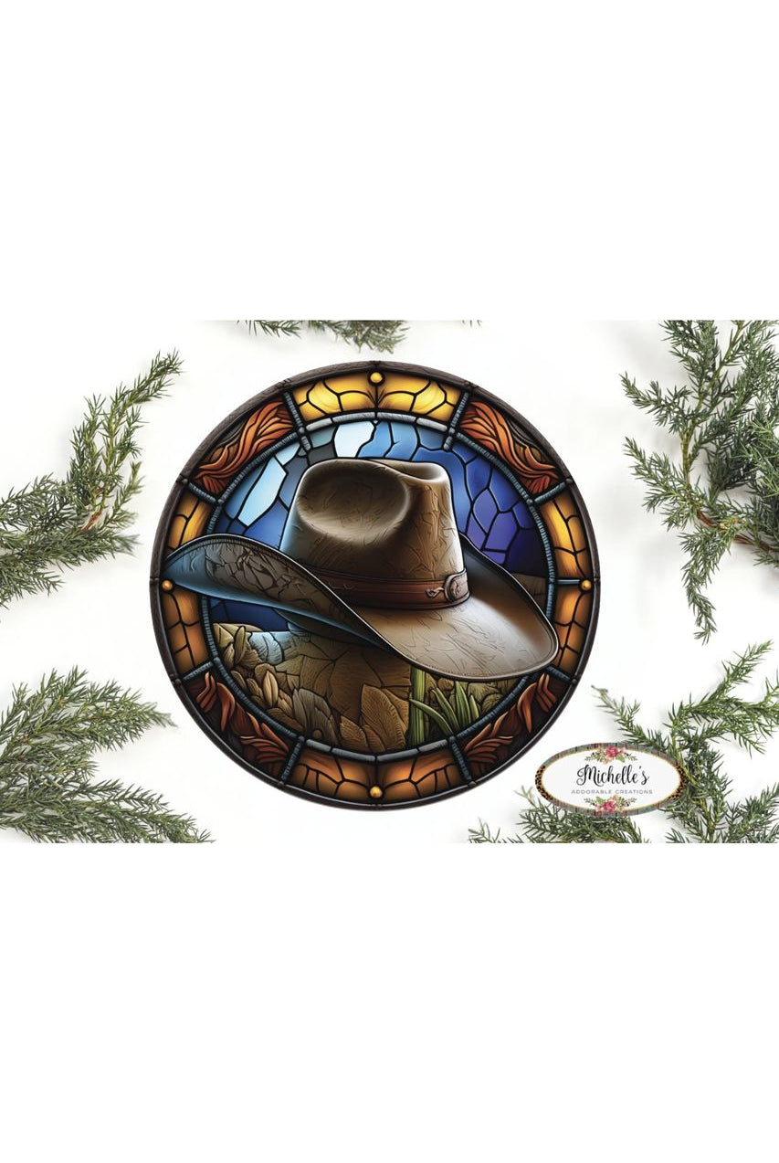 Faux Stained Glass Cowboy Hat Western Sign - Wreath Enhancement - Michelle's aDOORable Creations - Signature Signs