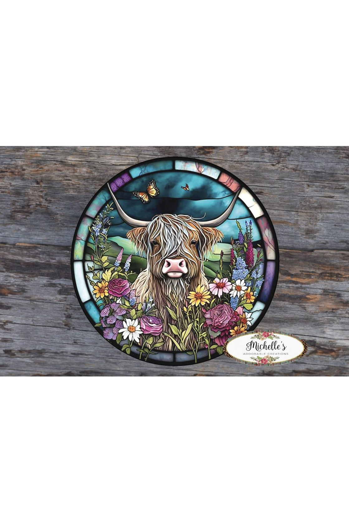 Faux Stained Glass Highland Cow Sign - Wreath Enhancement - Michelle's aDOORable Creations - Signature Signs