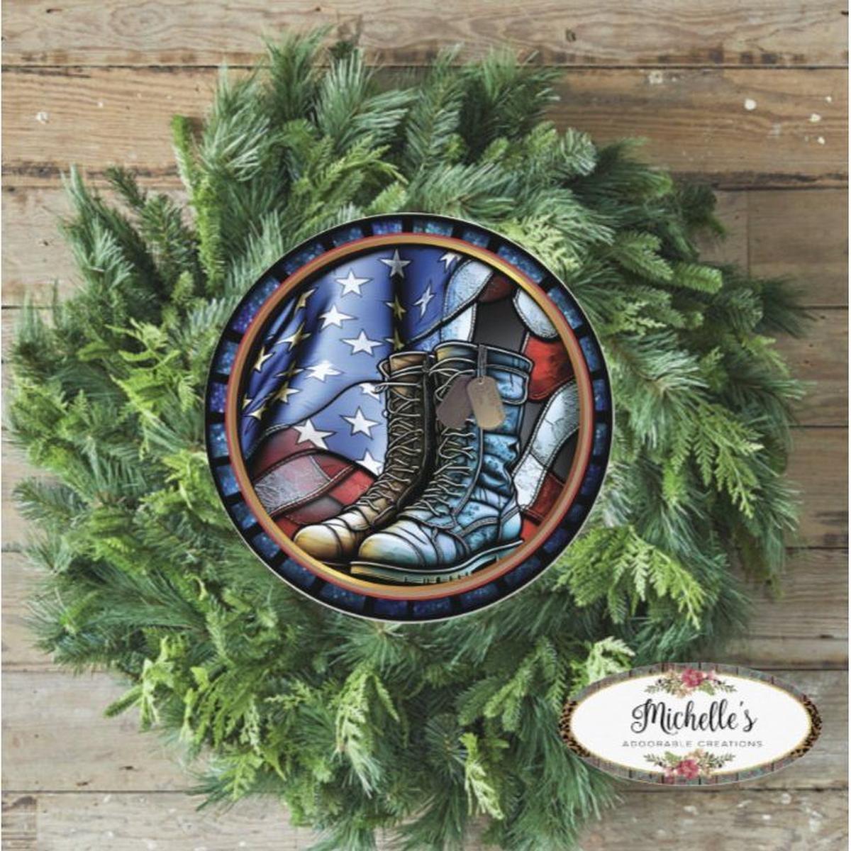 Shop For Faux Stained Glass Military Boots Sign at Michelle's aDOORable Creations