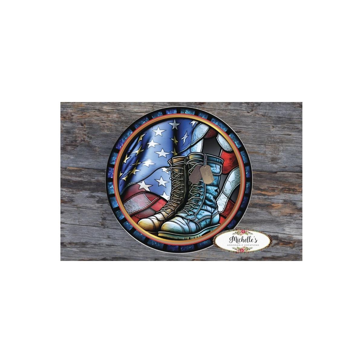 Shop For Faux Stained Glass Military Boots Sign at Michelle's aDOORable Creations