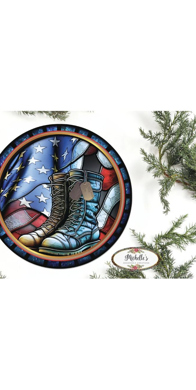 Faux Stained Glass Military Boots Sign - Wreath Enhancement - Michelle's aDOORable Creations - Signature Signs