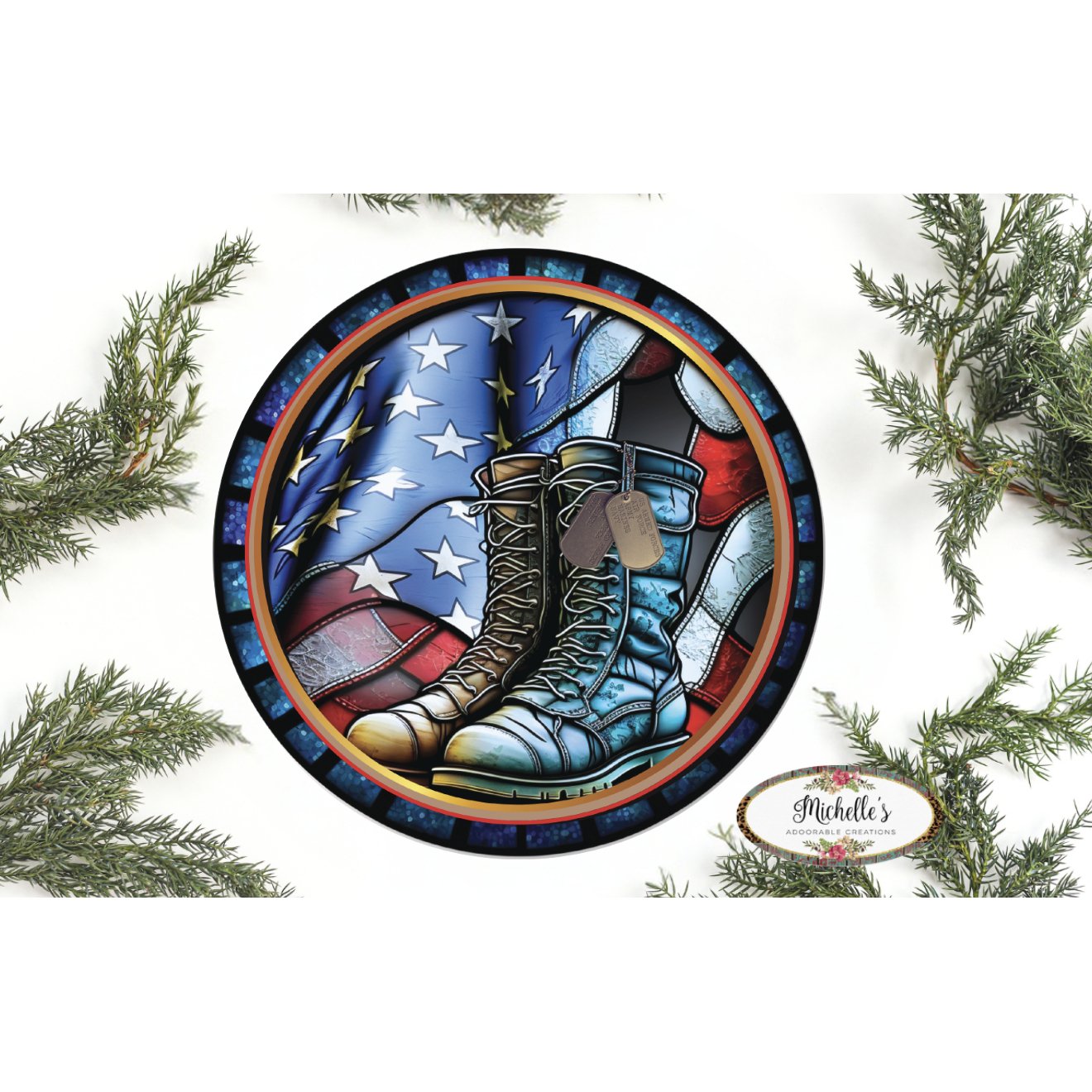 Shop For Faux Stained Glass Military Boots Sign at Michelle's aDOORable Creations