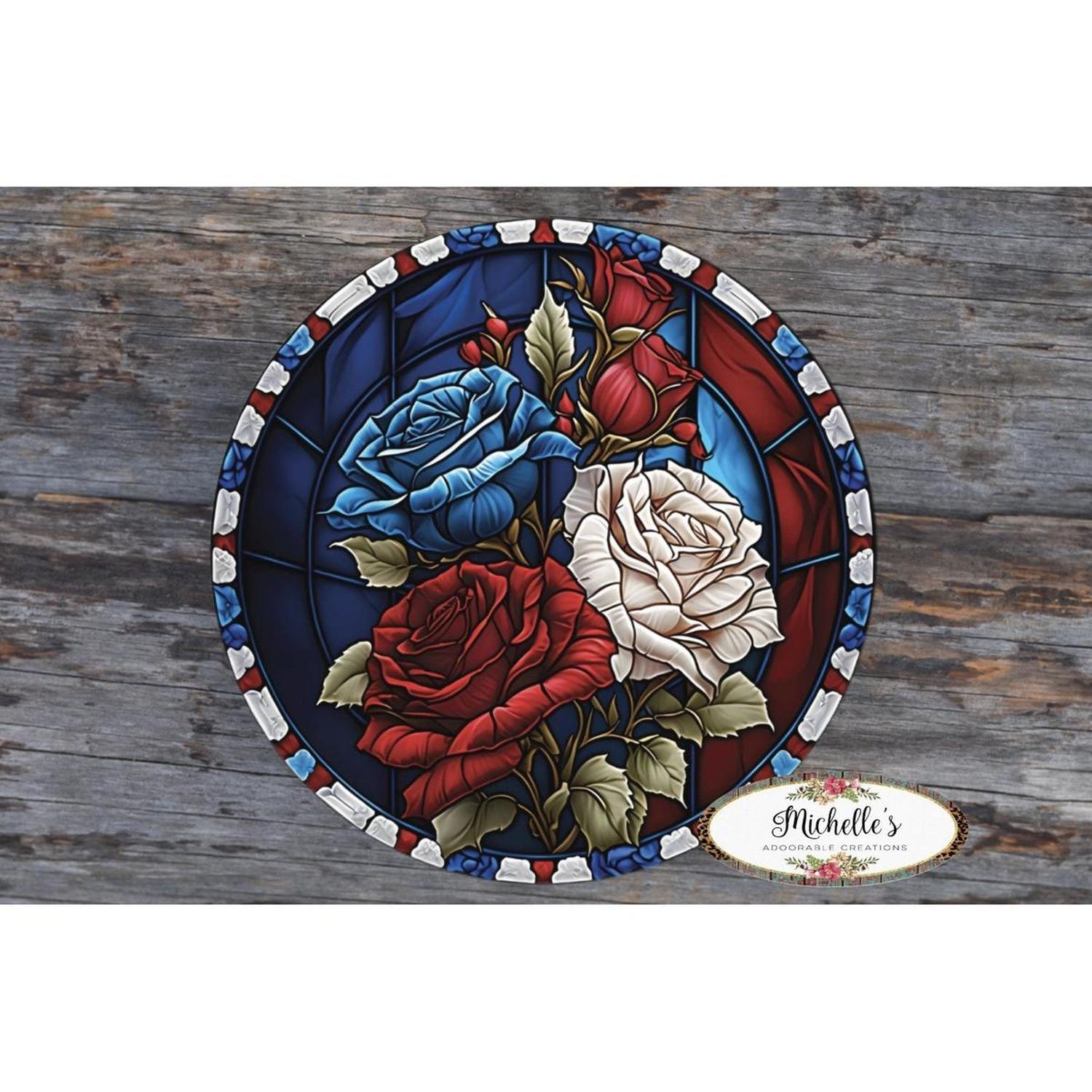 Shop For Faux Stained Glass Patriotic Roses Sign at Michelle's aDOORable Creations