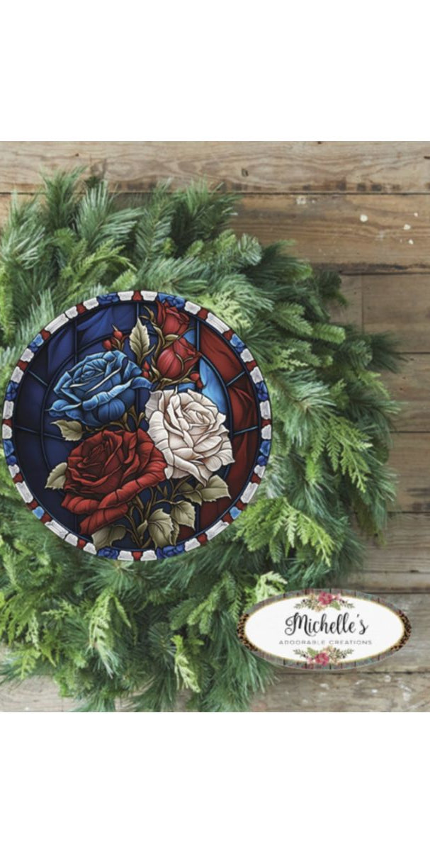 Faux Stained Glass Patriotic Roses Sign - Wreath Enhancement - Michelle's aDOORable Creations - Signature Signs