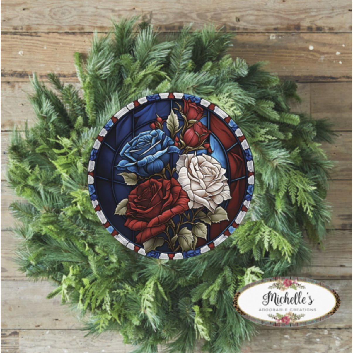 Shop For Faux Stained Glass Patriotic Roses Sign at Michelle's aDOORable Creations