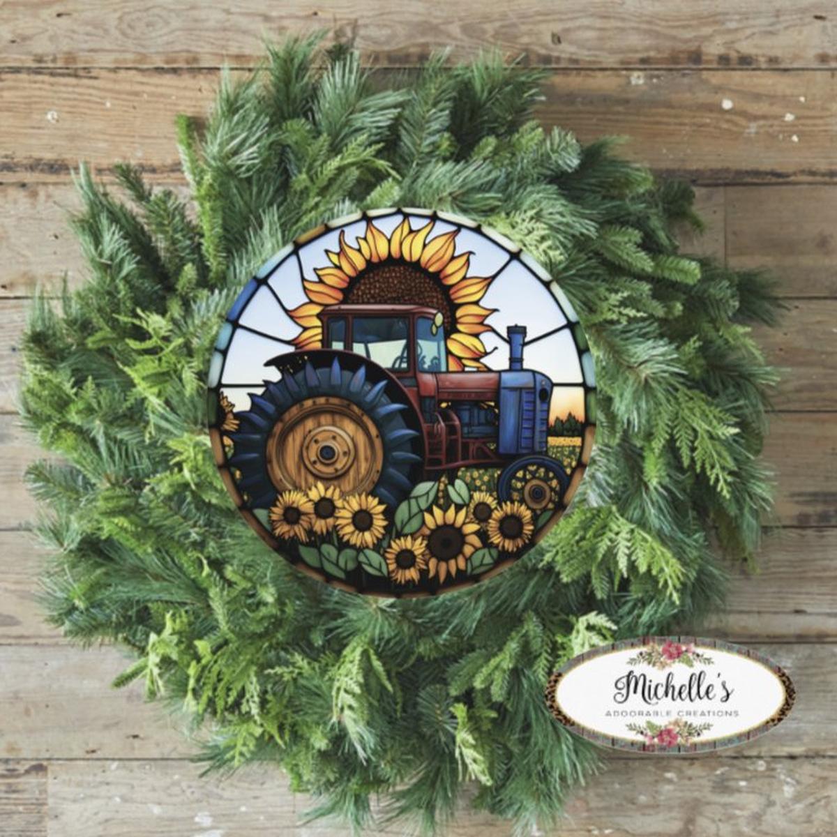 Shop For Faux Stained Glass Vintage Tractor Sign - Wreath Enhancement at Michelle's aDOORable Creations