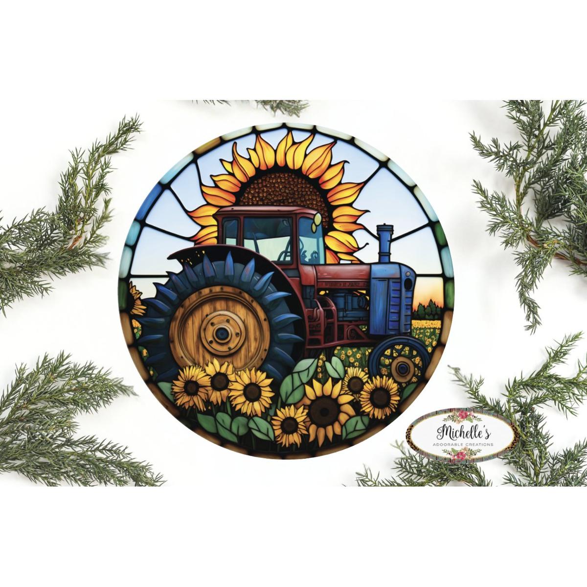 Shop For Faux Stained Glass Vintage Tractor Sign - Wreath Enhancement at Michelle's aDOORable Creations