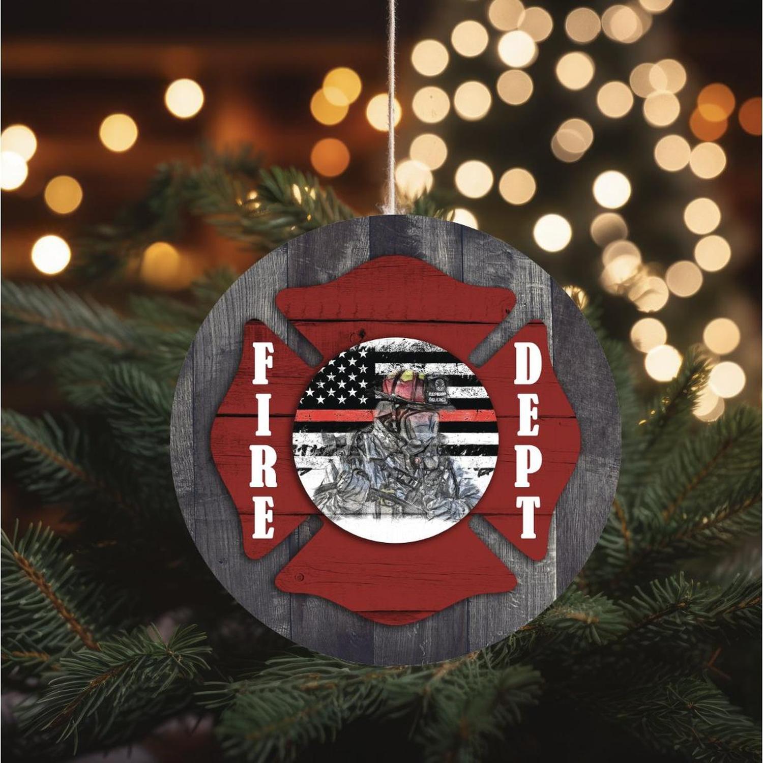 Shop For Fire Department Thin Red Line Round Sign - Wreath Enhancement at Michelle's aDOORable Creations