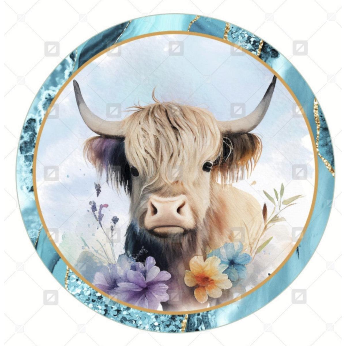 Shop For Floral Highland Cow Round Sign - Wreath Enhancement at Michelle's aDOORable Creations