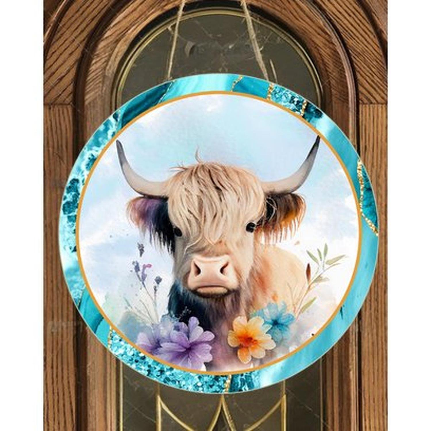 Shop For Floral Highland Cow Round Sign - Wreath Enhancement at Michelle's aDOORable Creations