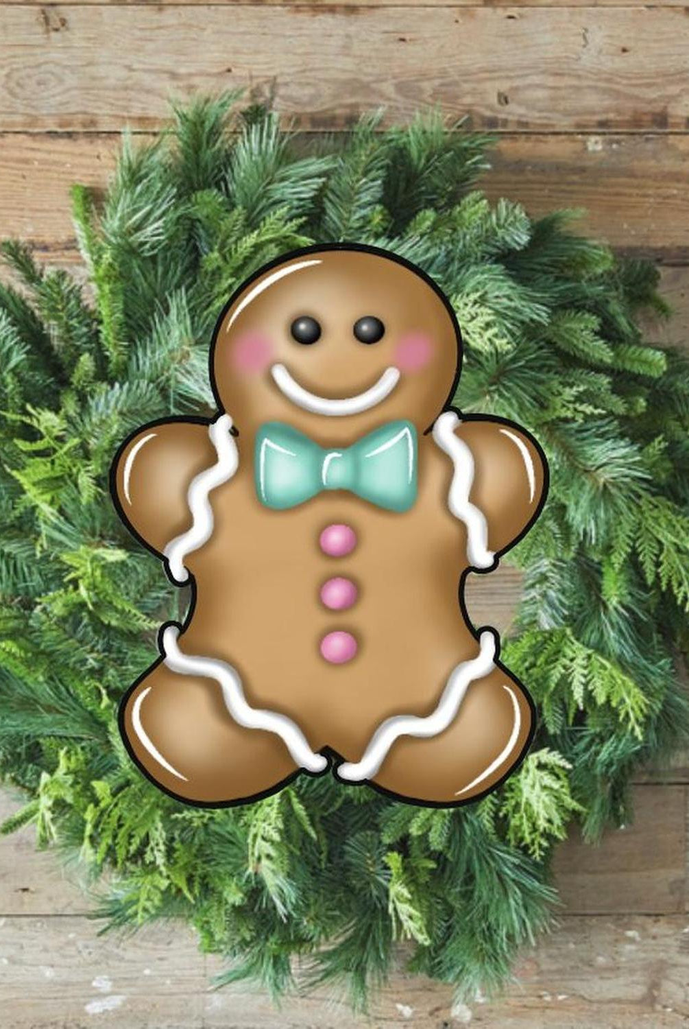 Gingerbread Boy Blue Teal Sign GBB3- Wreath Enhancement