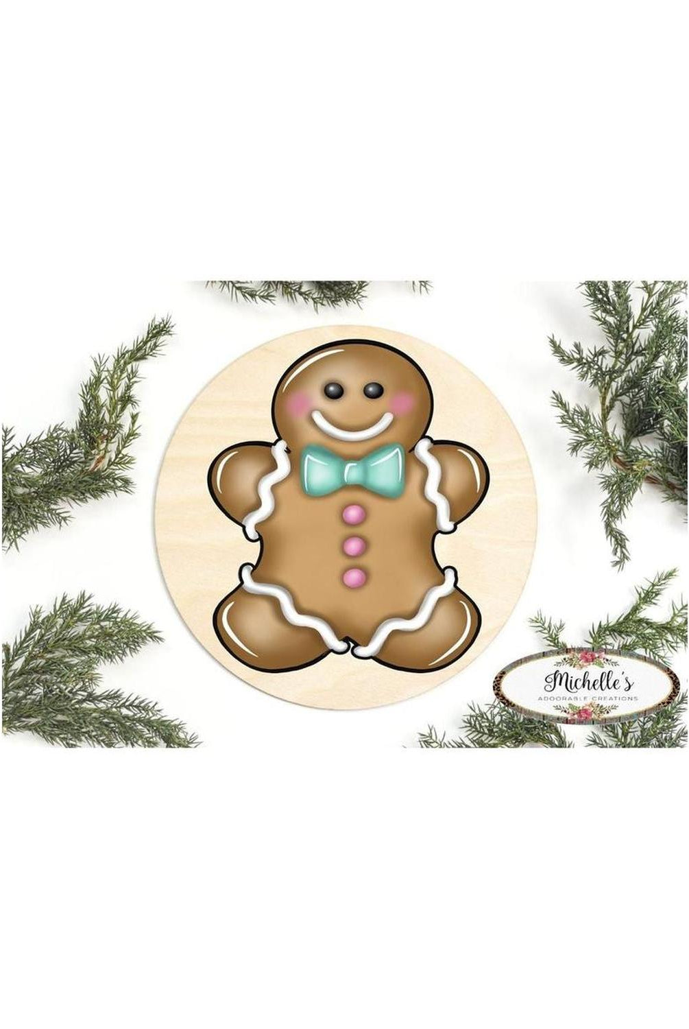 Gingerbread Boy Blue Teal Sign GBB3- Wreath Enhancement
