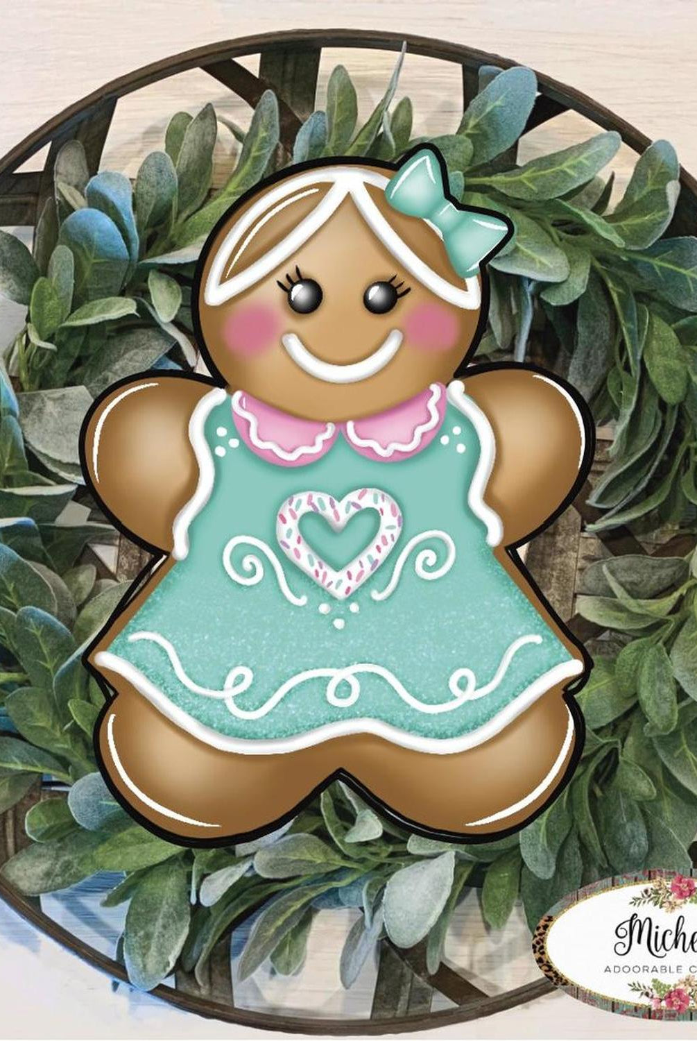 Gingerbread Girl Mint Green Sign GBG3- Wreath Enhancement