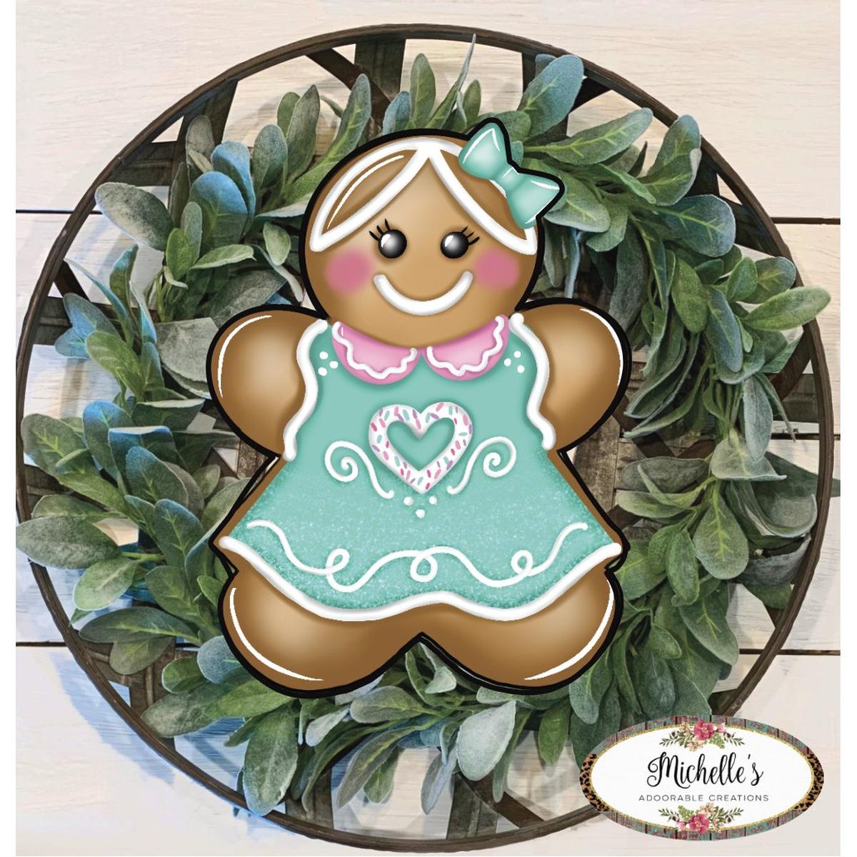 Shop For Gingerbread Girl Mint Green Sign GBG3 - Wreath Enhancement at Michelle's aDOORable Creations