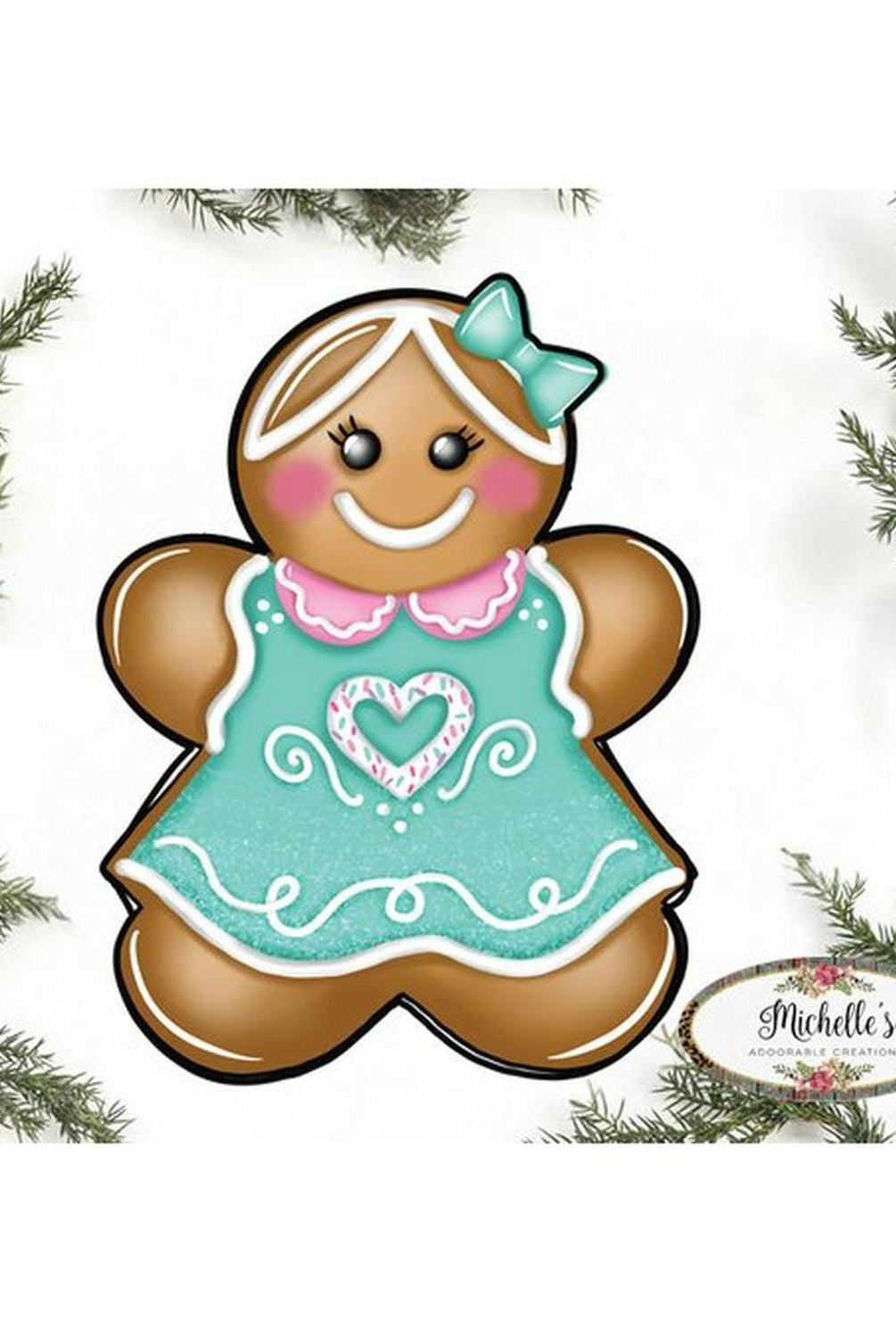 Gingerbread Girl Mint Green Sign GBG3- Wreath Enhancement