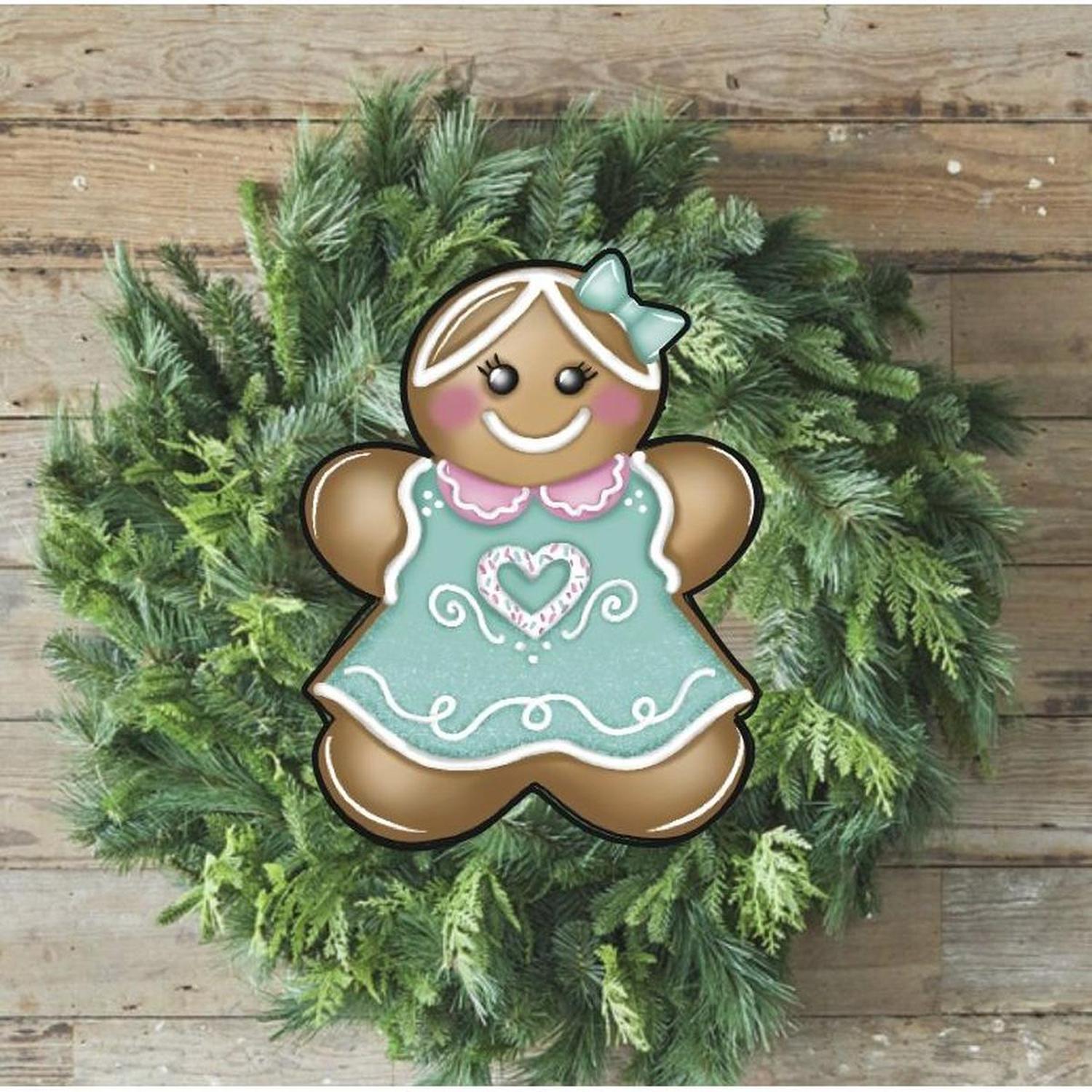 Shop For Gingerbread Girl Mint Green Sign GBG3 - Wreath Enhancement at Michelle's aDOORable Creations