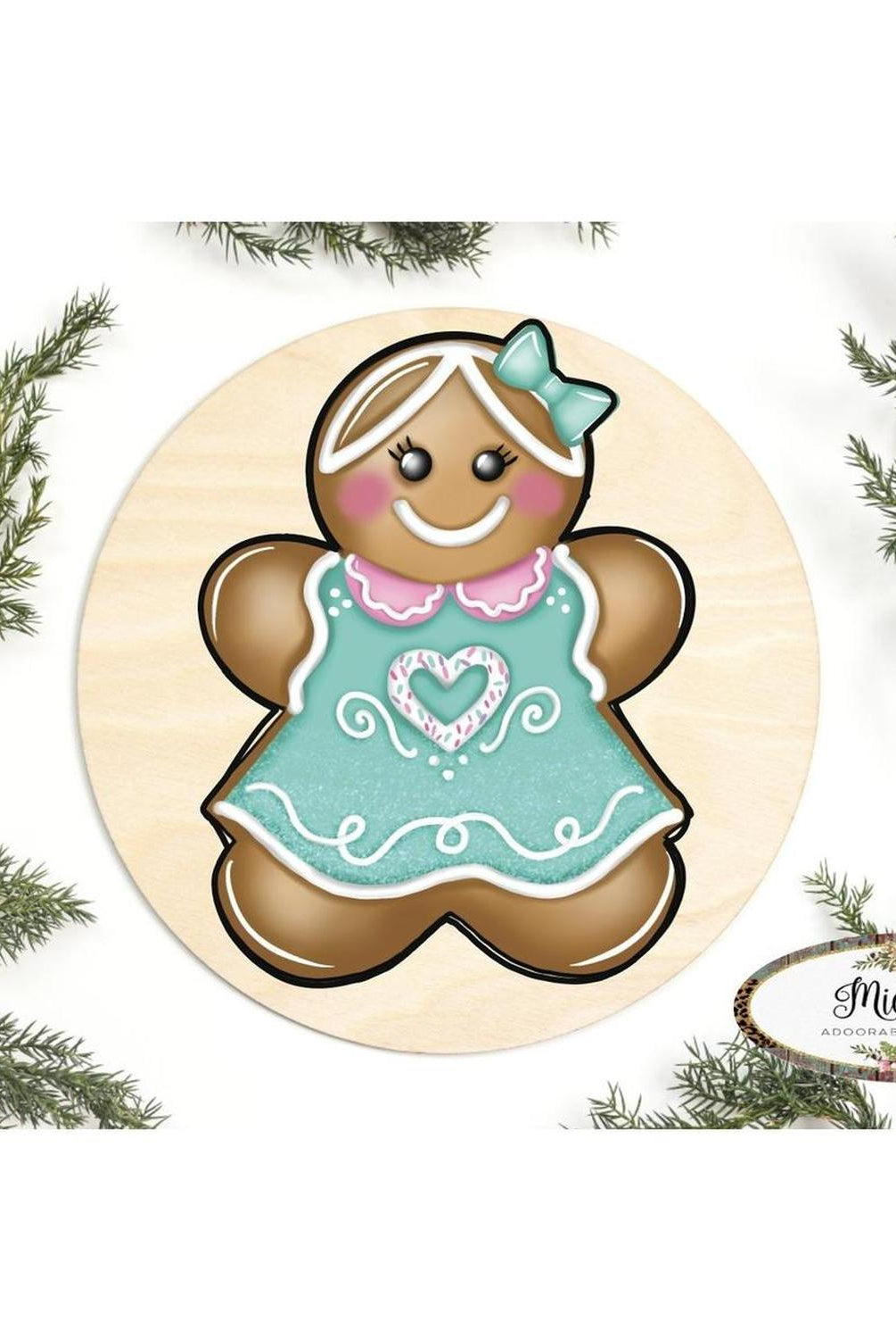 Gingerbread Girl Mint Green Sign GBG3- Wreath Enhancement