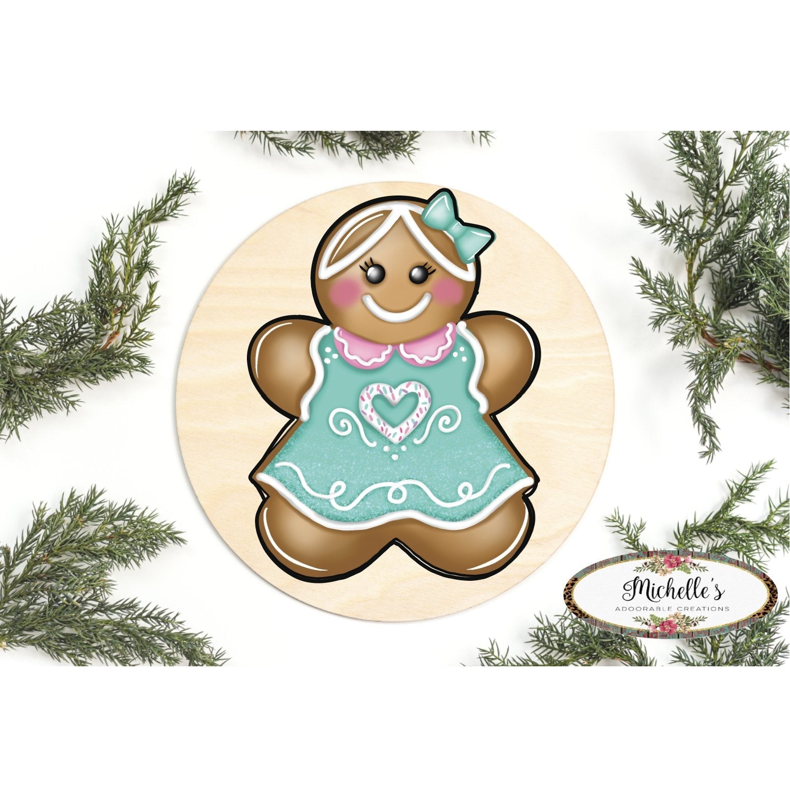 Shop For Gingerbread Girl Mint Green Sign GBG3 - Wreath Enhancement at Michelle's aDOORable Creations