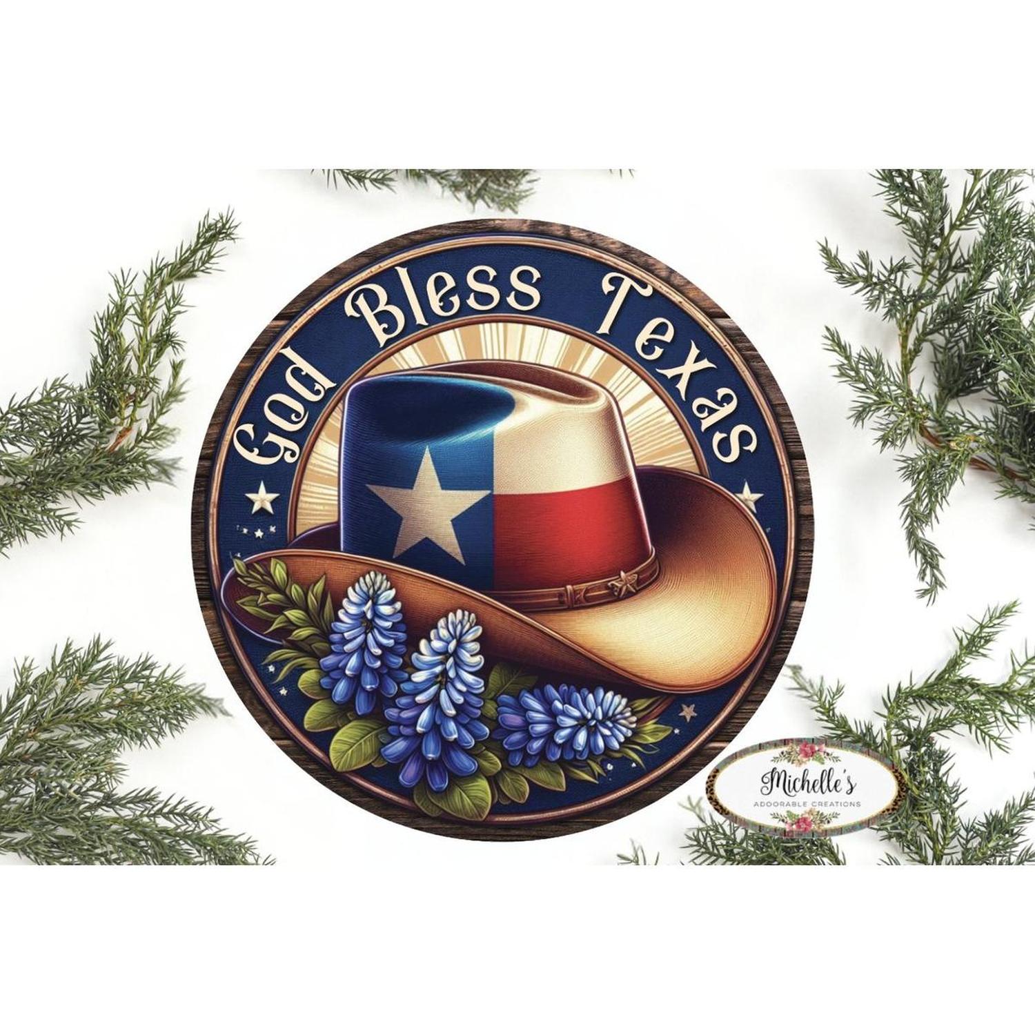 Shop For God Bless Texas Bluebonnet Cowboy Hat Sign at Michelle's aDOORable Creations