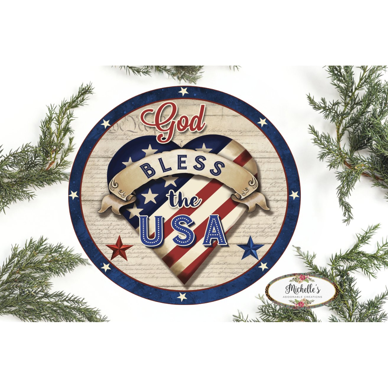 Shop For God Bless The USA Patriotic Heart Sign at Michelle's aDOORable Creations