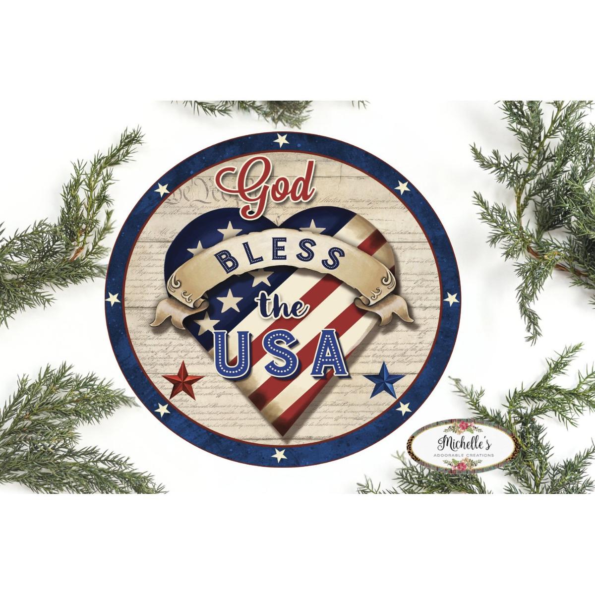 Shop For God Bless The USA Patriotic Heart Sign at Michelle's aDOORable Creations