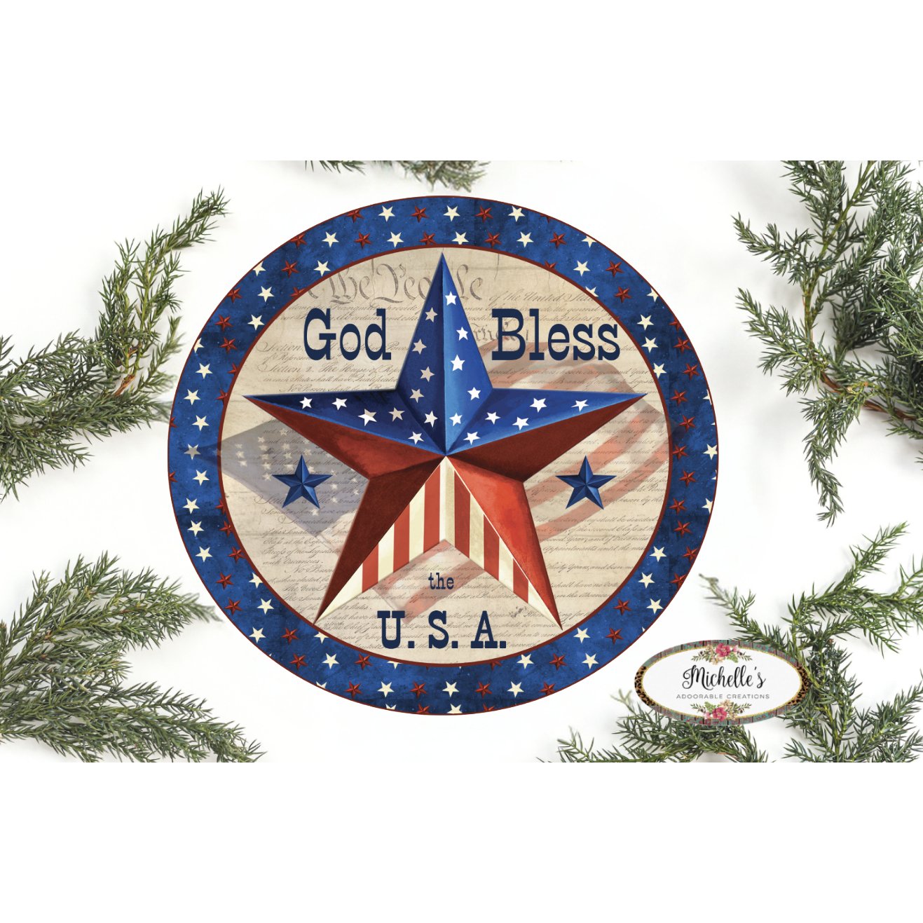 Shop For God Bless The USA Round Sign at Michelle's aDOORable Creations