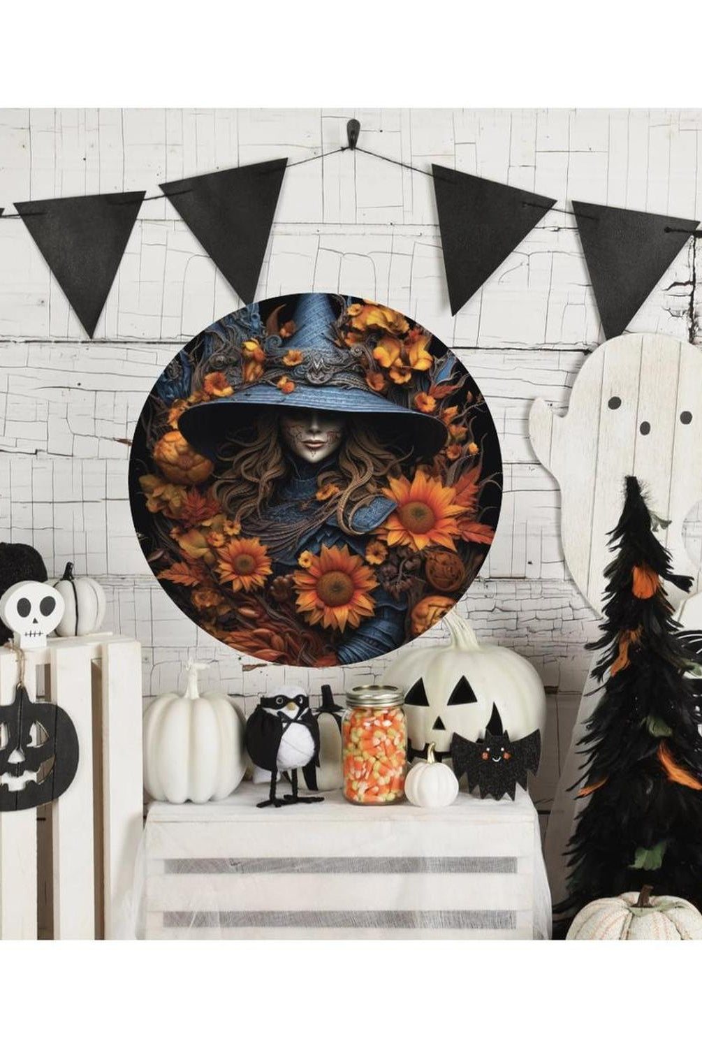 Halloween 2D Witch Sunflowers Sign