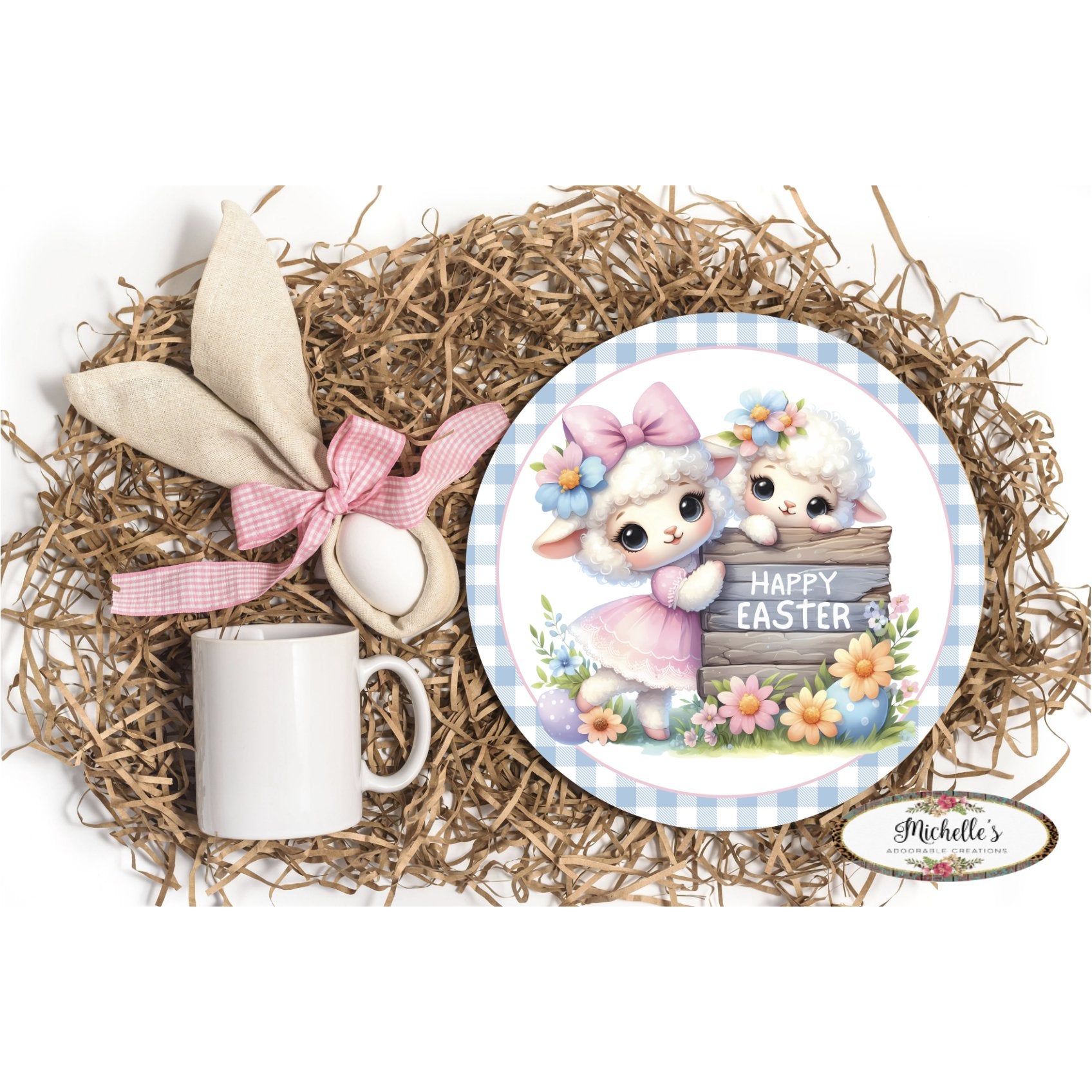 Shop For Happy Easter Spring Sheep Round Sign at Michelle's aDOORable Creations